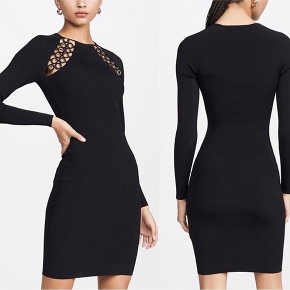 NWT Good American Grommet Rib Knit Black Bodycon Cocktail Dress Size 5 XL/16-18 - Picture 1 of 12